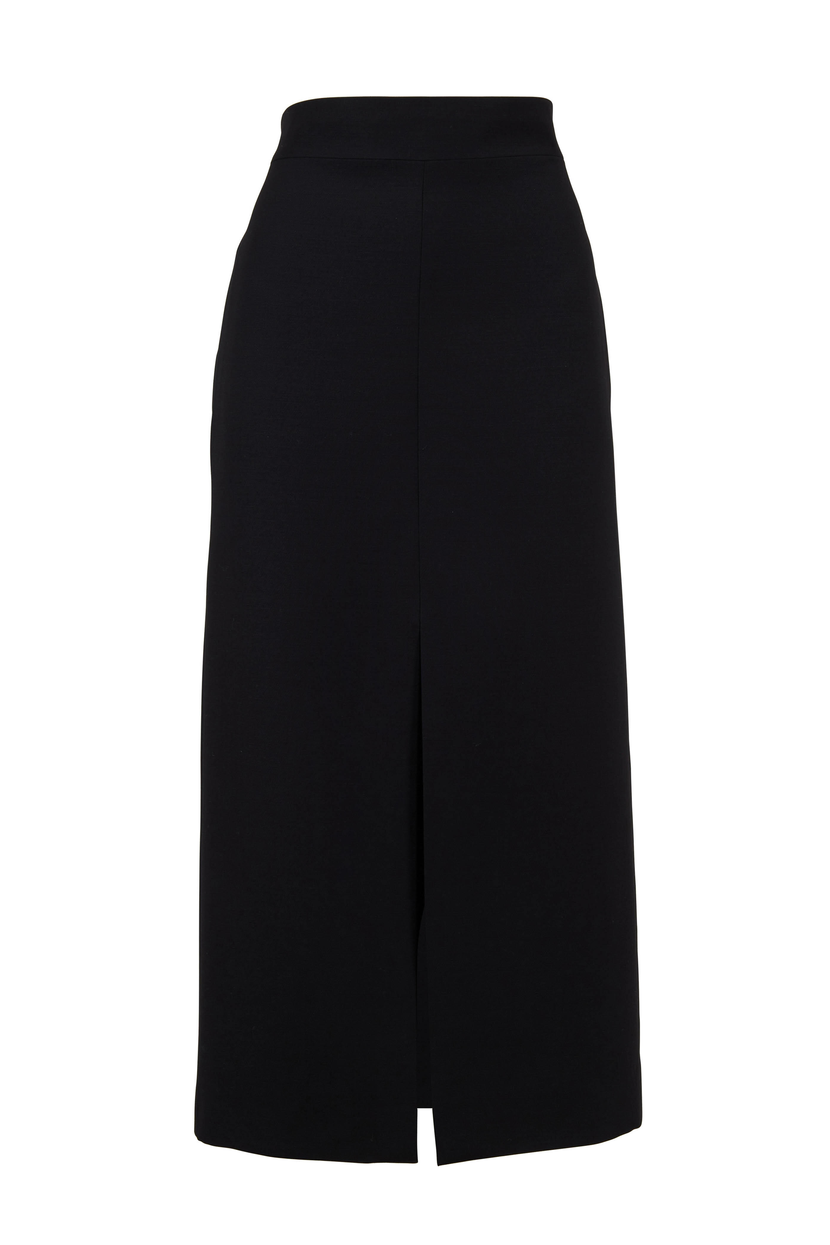 Valentino - Black Wool & Silk Front Slit Straight Skirt
