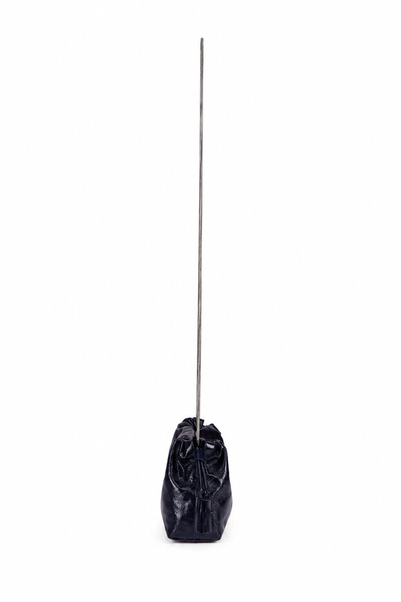 Veronica Beard Small Crinkle Navy Leather Drawstring Stash Bag - view 3