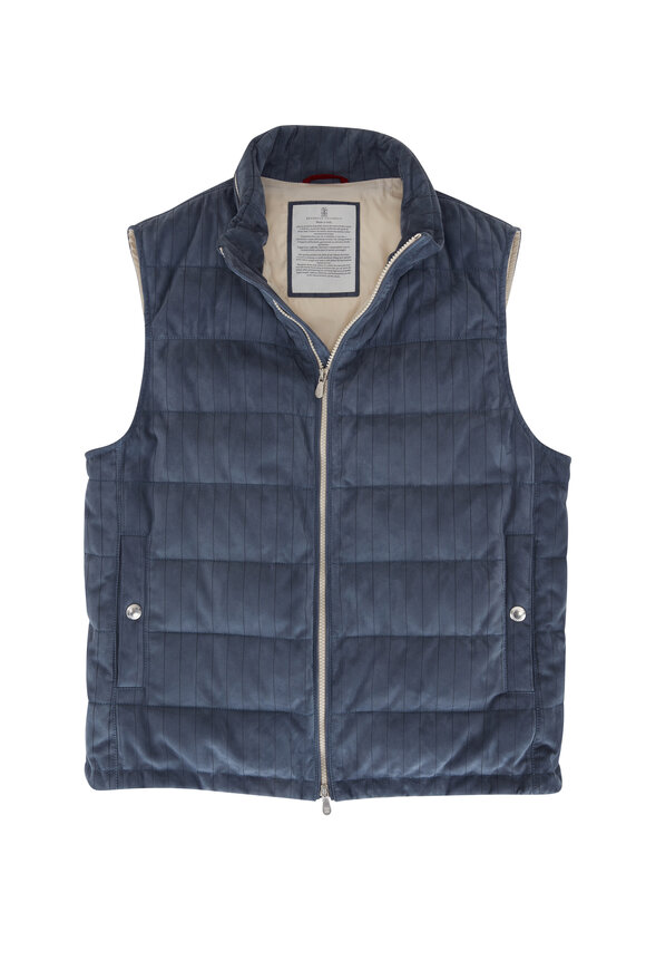 Brunello Cucinelli - Blue Pinstripe Suede Vest