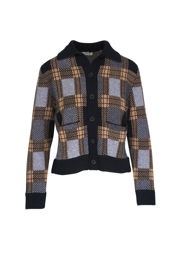 Kinross Black Multi Plaid Wool & Cashmere Shacket 