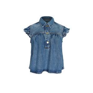 Ganni - Blue Denim Ruffle Top | Mitchell Stores