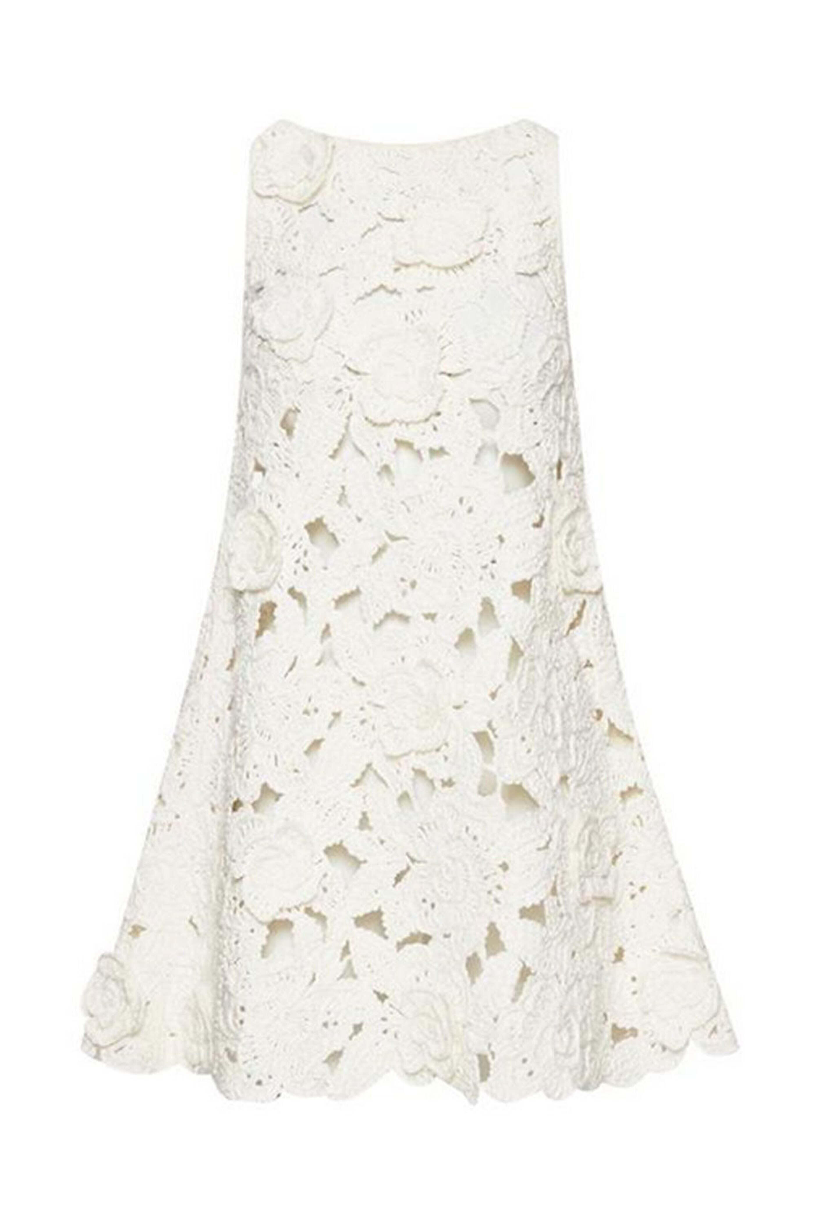 Oscar de la Renta - White Crochet Gardenia Trapeze Dress
