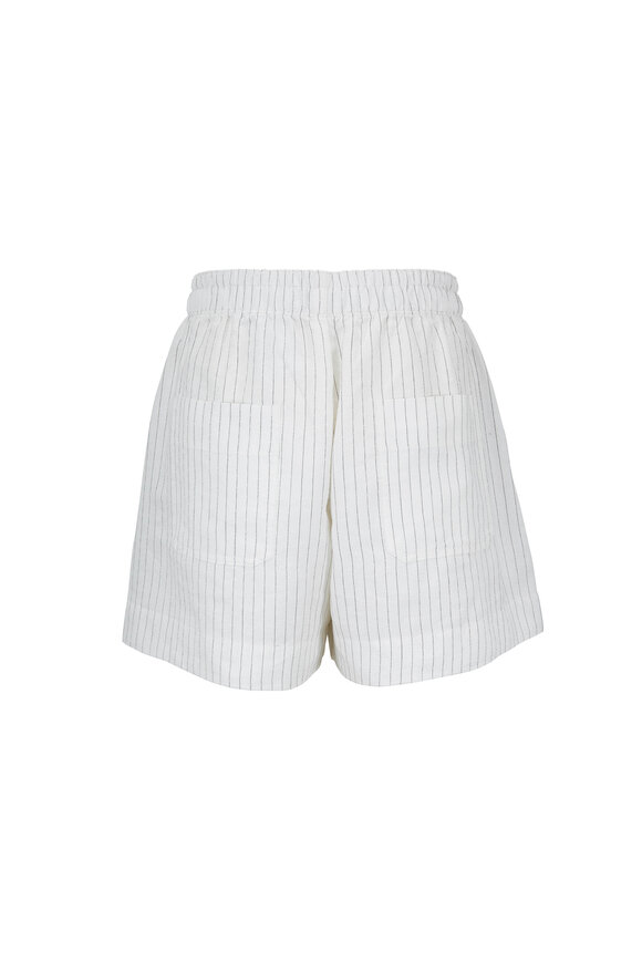 Vince - Creme Striped Linen Blend Drawstring Shorts