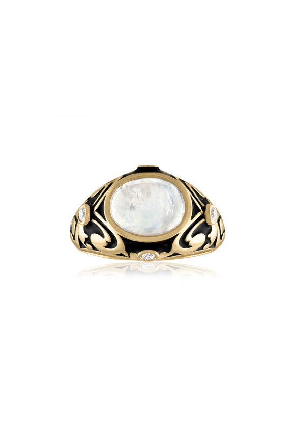 Loriann - Francesca Diamond & Moonstone Black Enamel Ring