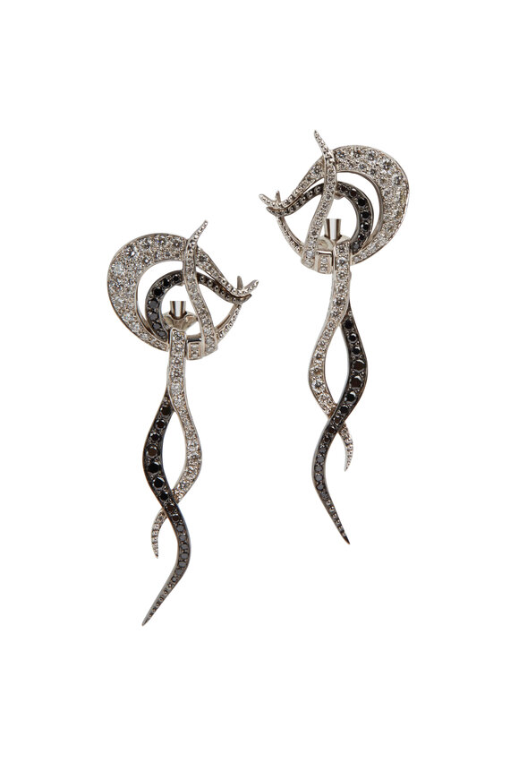 Paul Morelli - Art Nouveau Streamer Gold Diamond Earrings