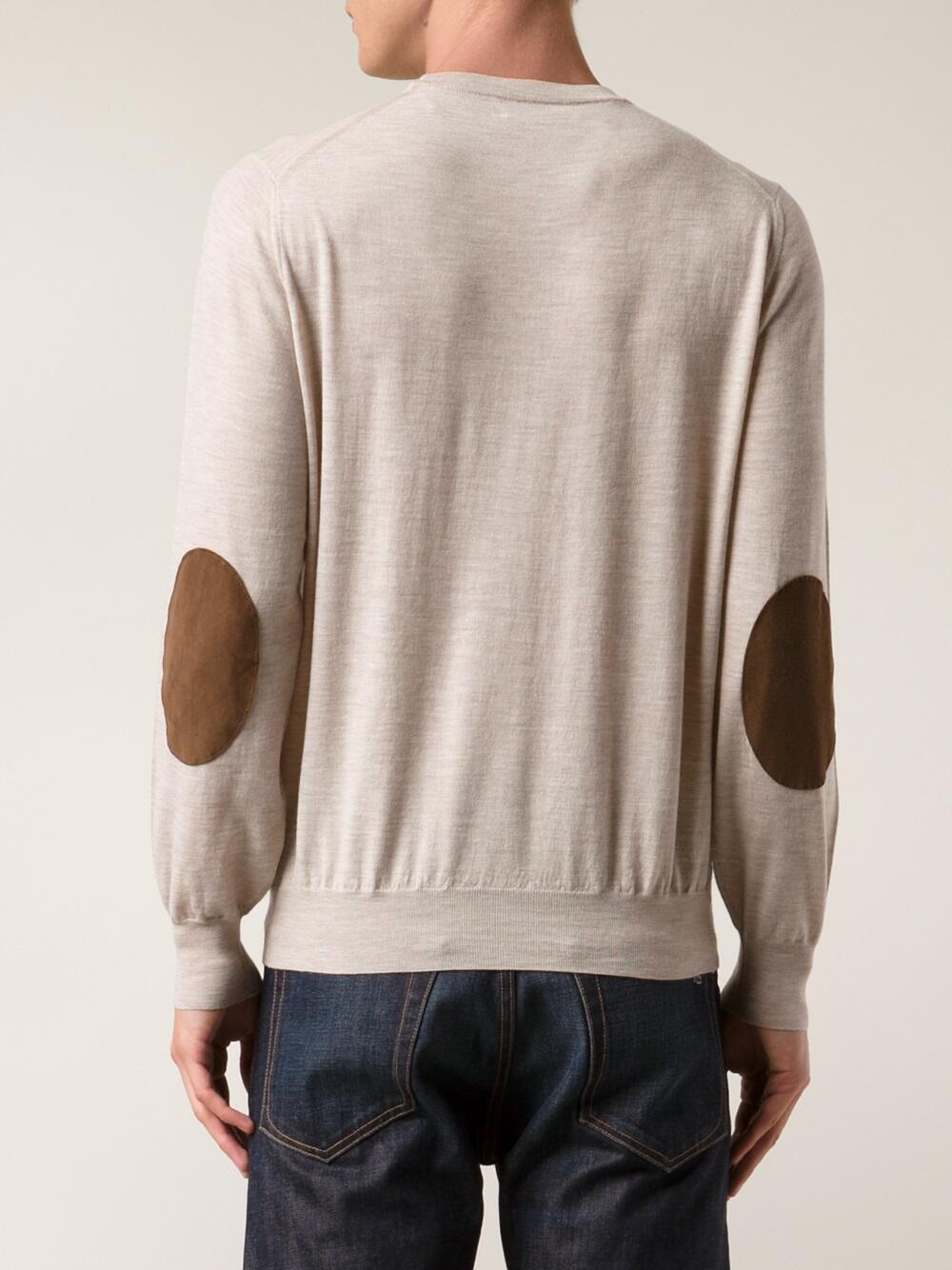 Oatmeal Cotton Sweatshirt with Suede Elbow Patches