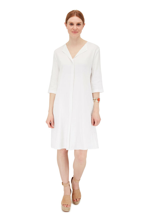 Peter Cohen - White Stretch Linen Three-Quarter Sleeve Dress 