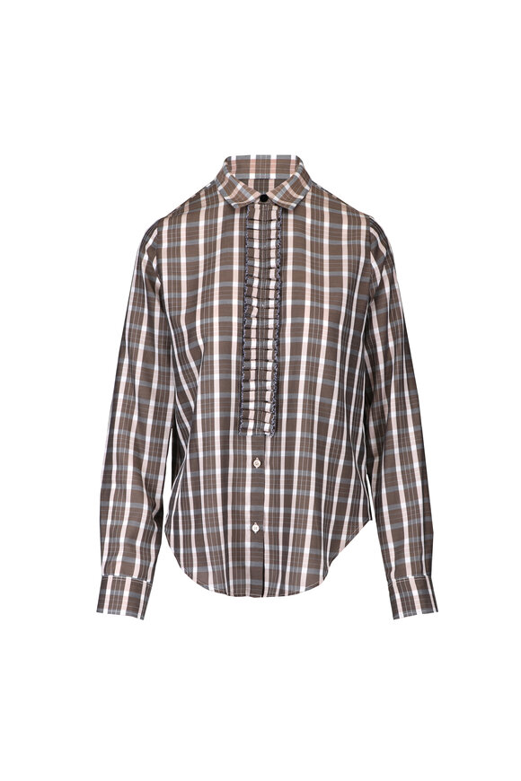 Forte Forte Cream Tartan Voile Ruched Shirt - view 1