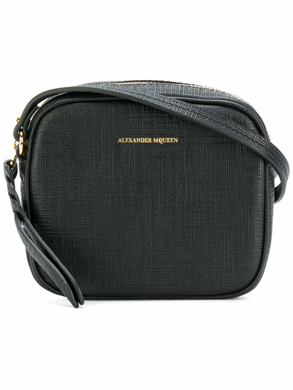 McQueen - Black Textured Embossed Leather Camera Crossbody