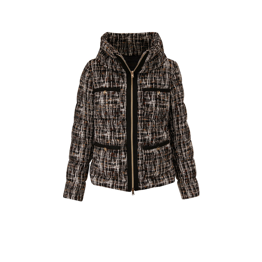 Herno Black Brown Tweed Short Bomber Jacket Mitchell Stores