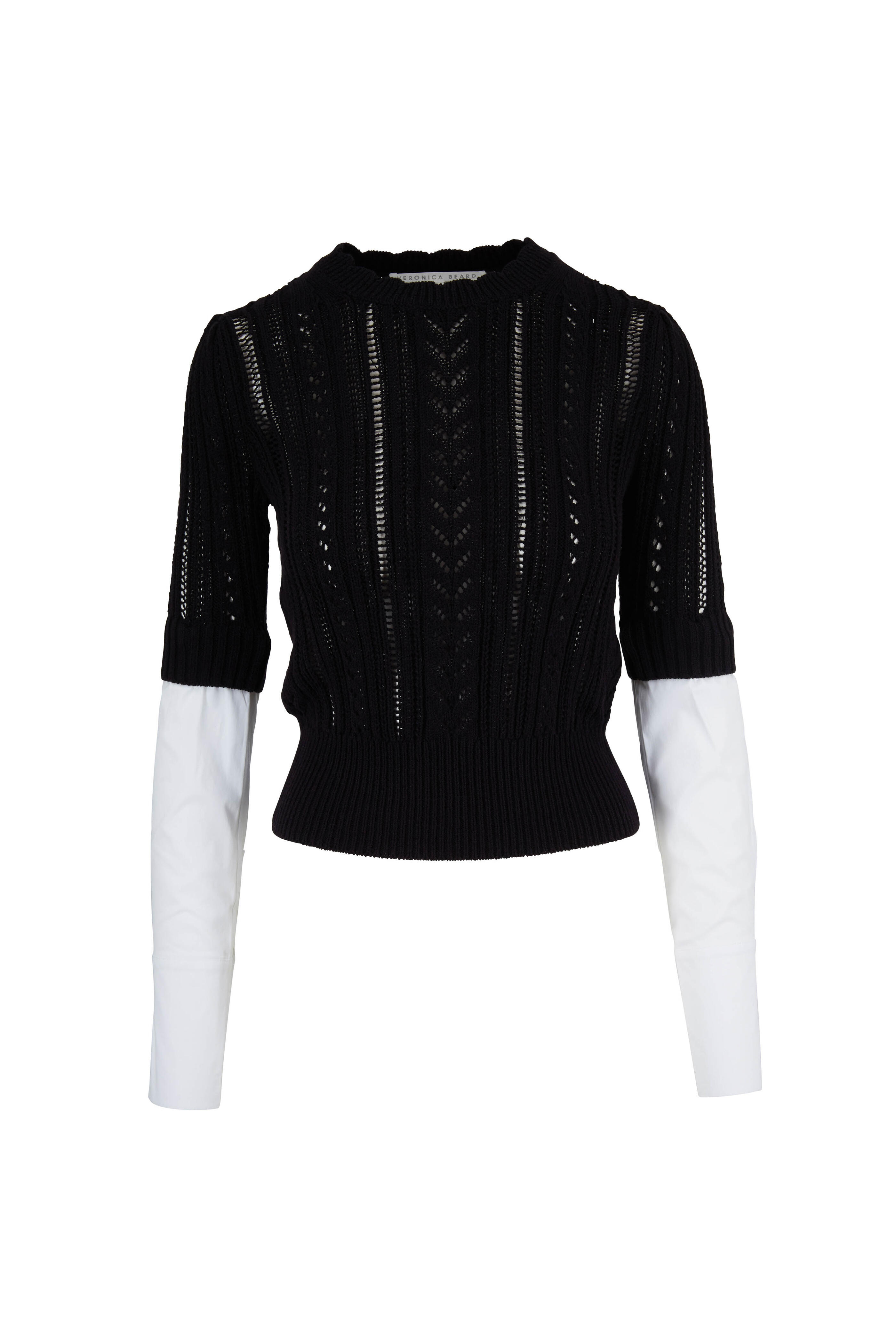 Veronica Beard - Spence Black & White Mixed Media Sweater