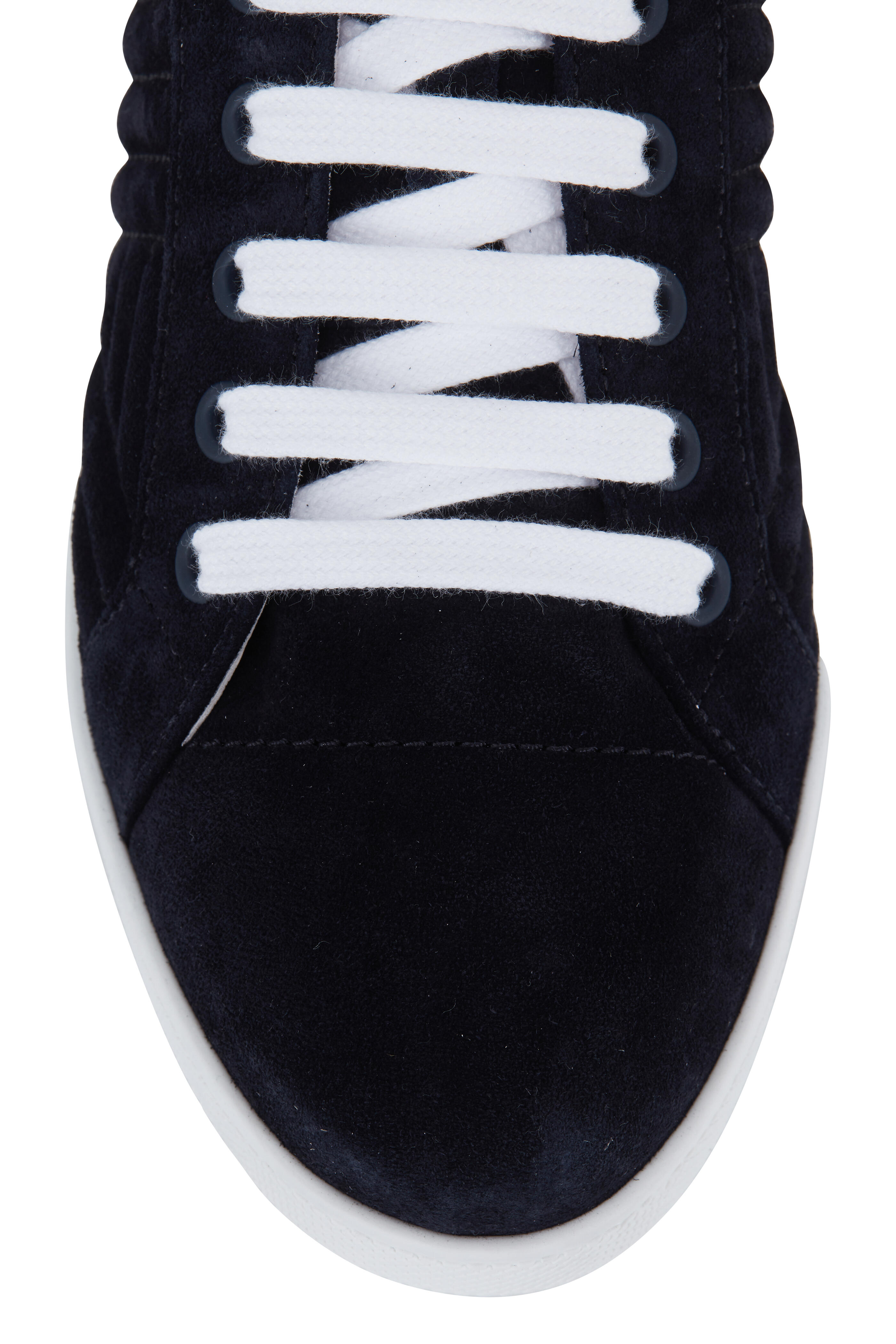 Prada - Navy Blue Suede Quilted Lace-Up Sneaker