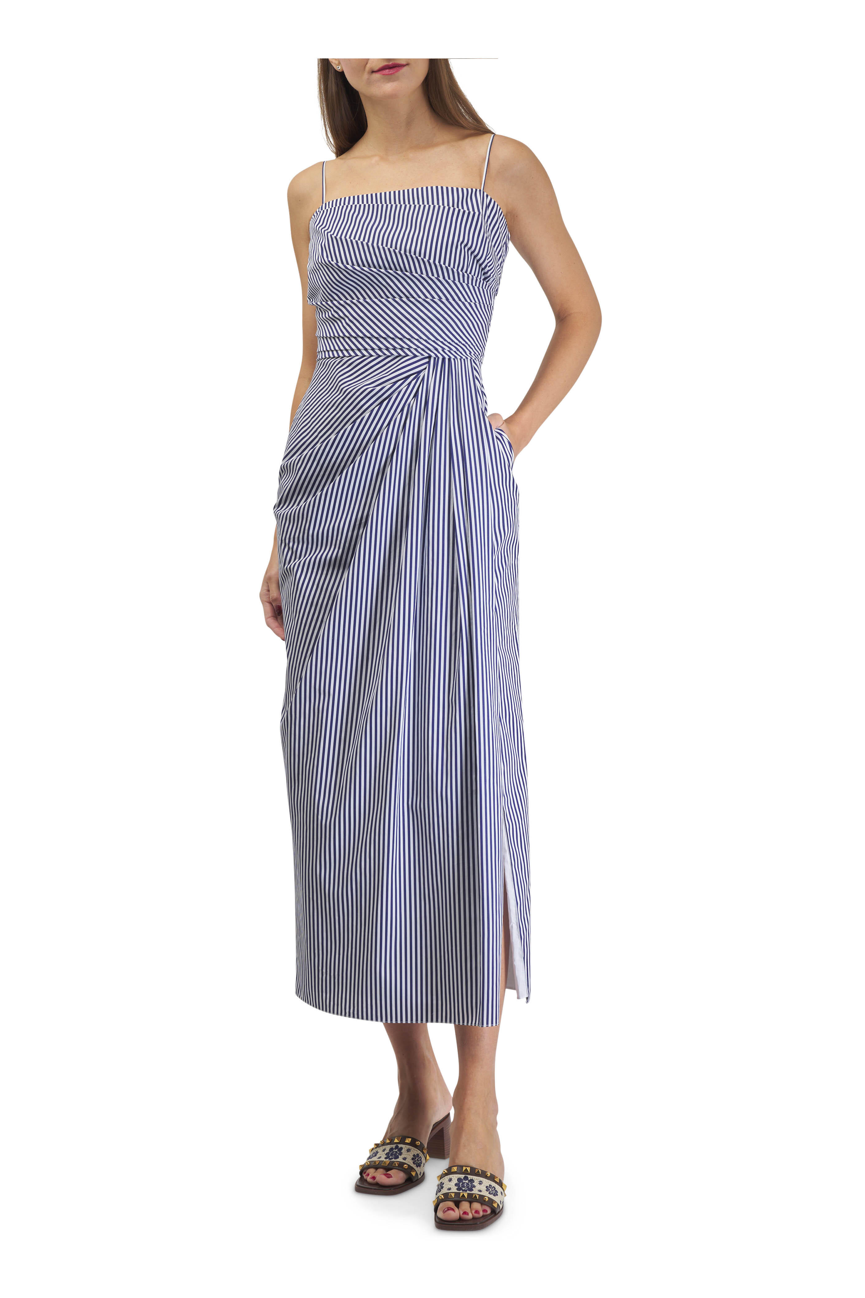 Adam Lippes - Cari Navy & White Striped Cotton Poplin Dress