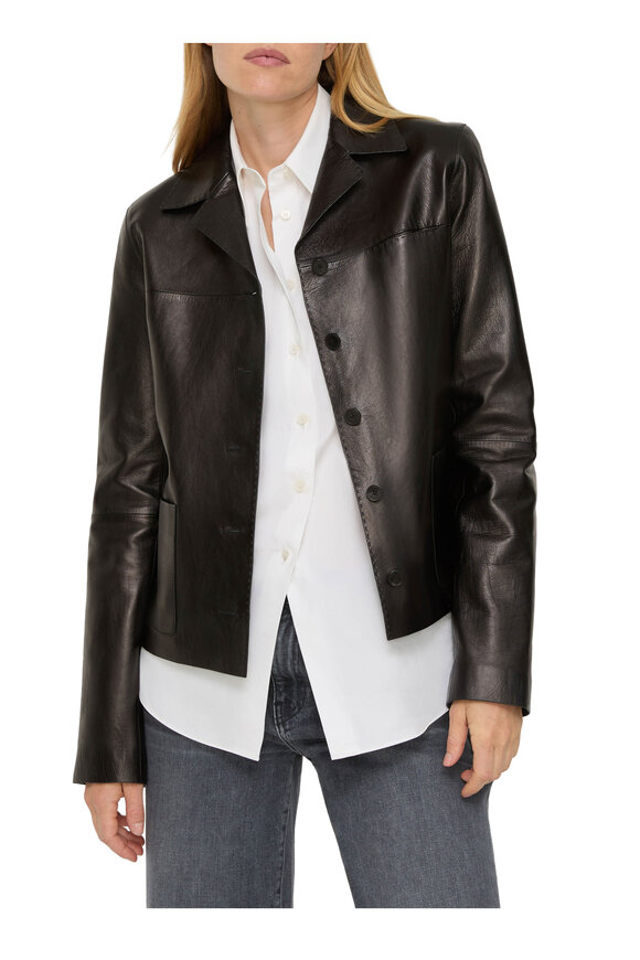 Lafayette 148 New York Black Leather Patch Pocket Jacket - view 2