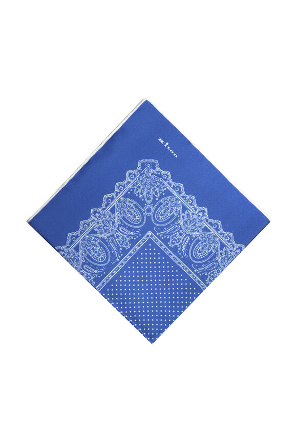 Kiton Royal Blue Paisley Silk Pocket Square