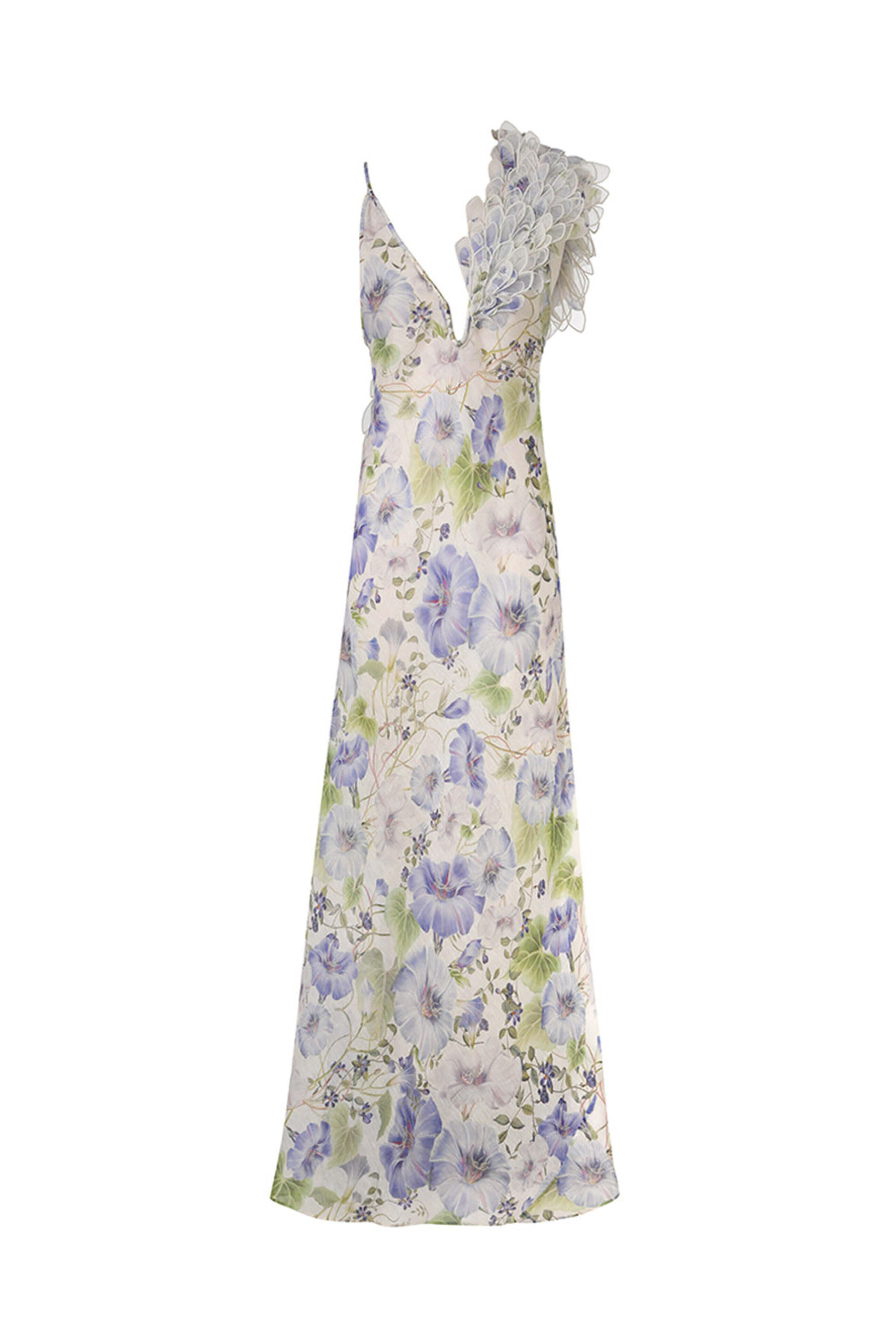 Zimmermann - Blue Floral Natura Feather Slip Gown