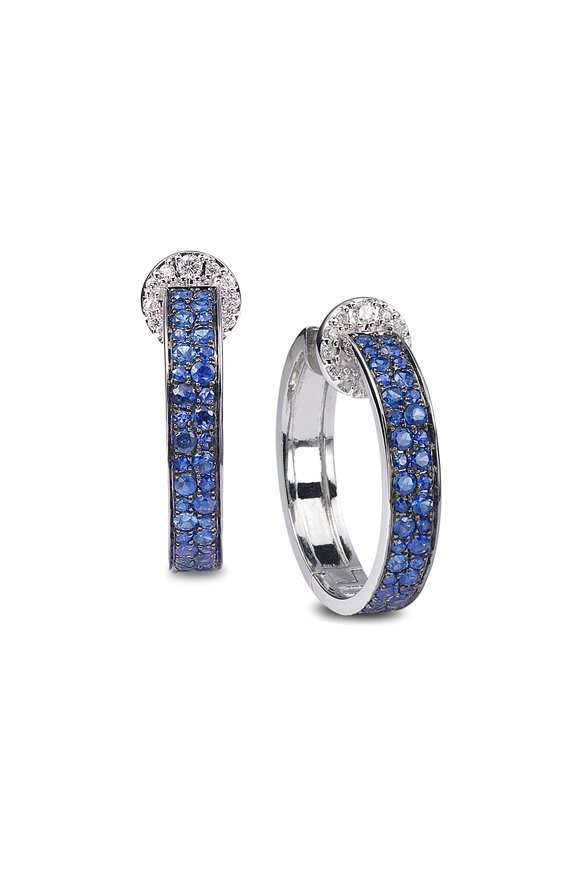 Nam Cho 18k White Gold Modern Sapphire & Diamond Hoops