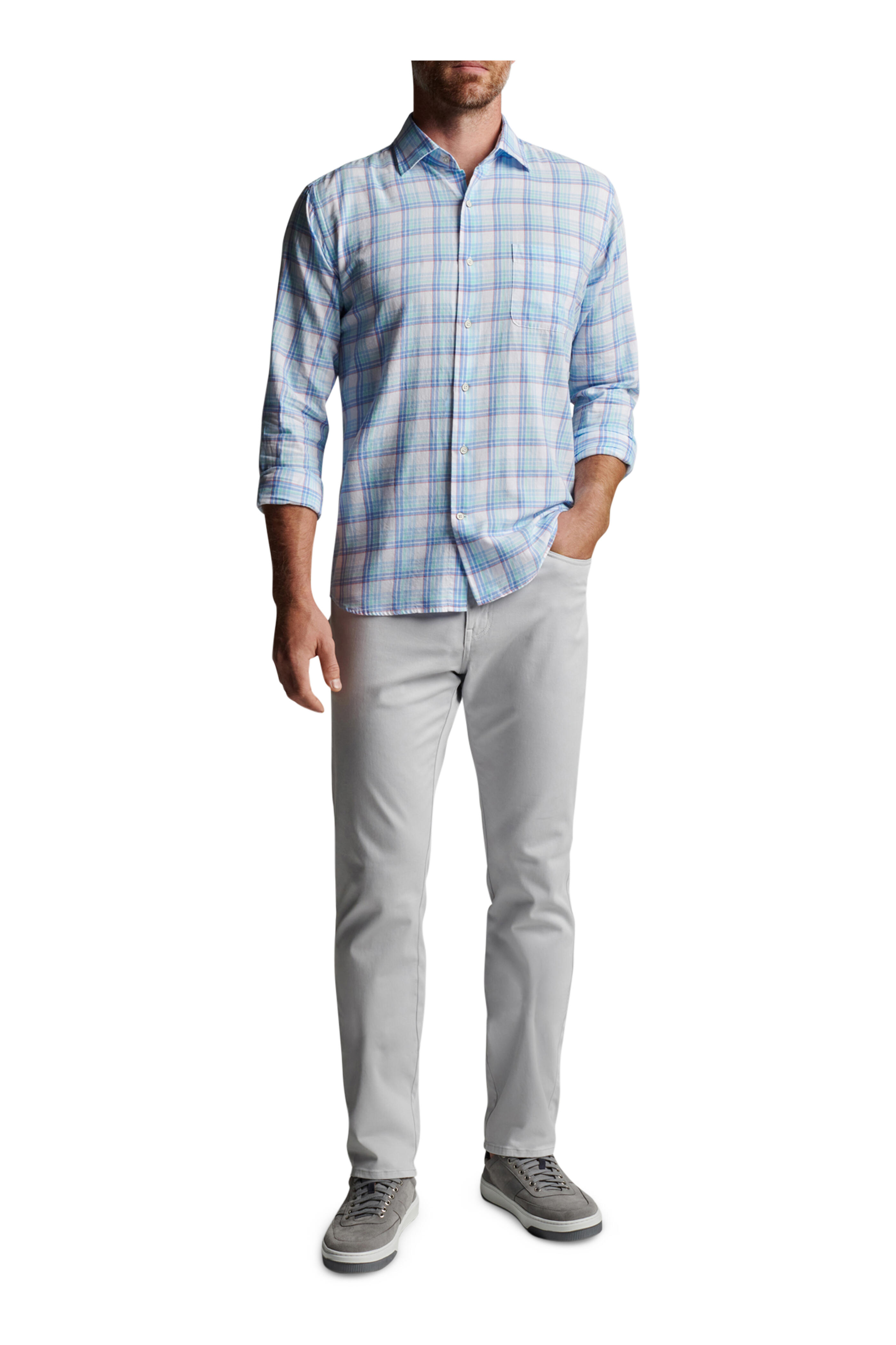 Peter Millar - Pearl Bay Blue Sound Plaid Cotton Sport Shirt