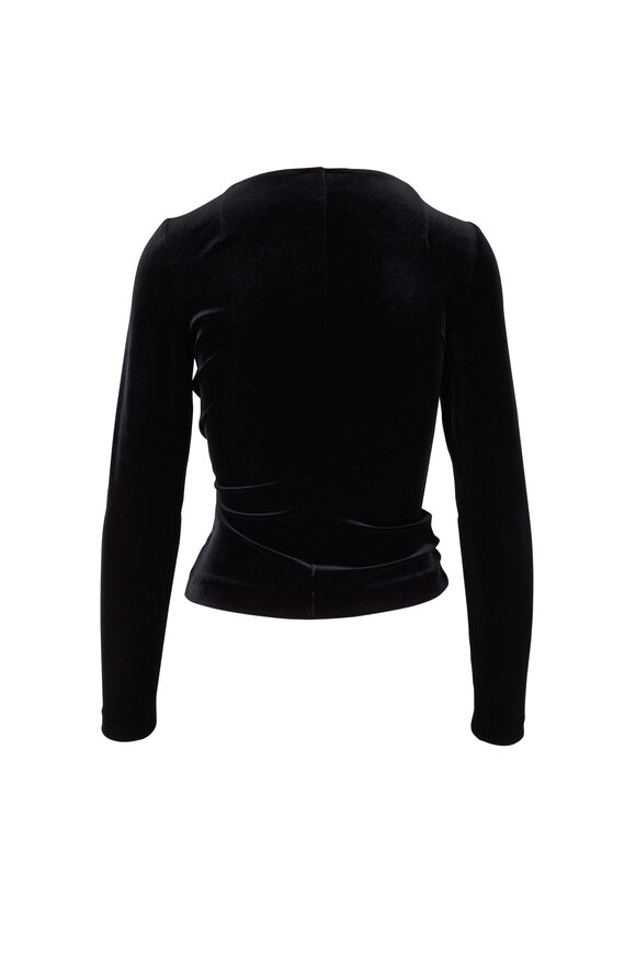 Talbot Runhof - Cassiopeia1 Black Stretch Velvet Wrap Blouse