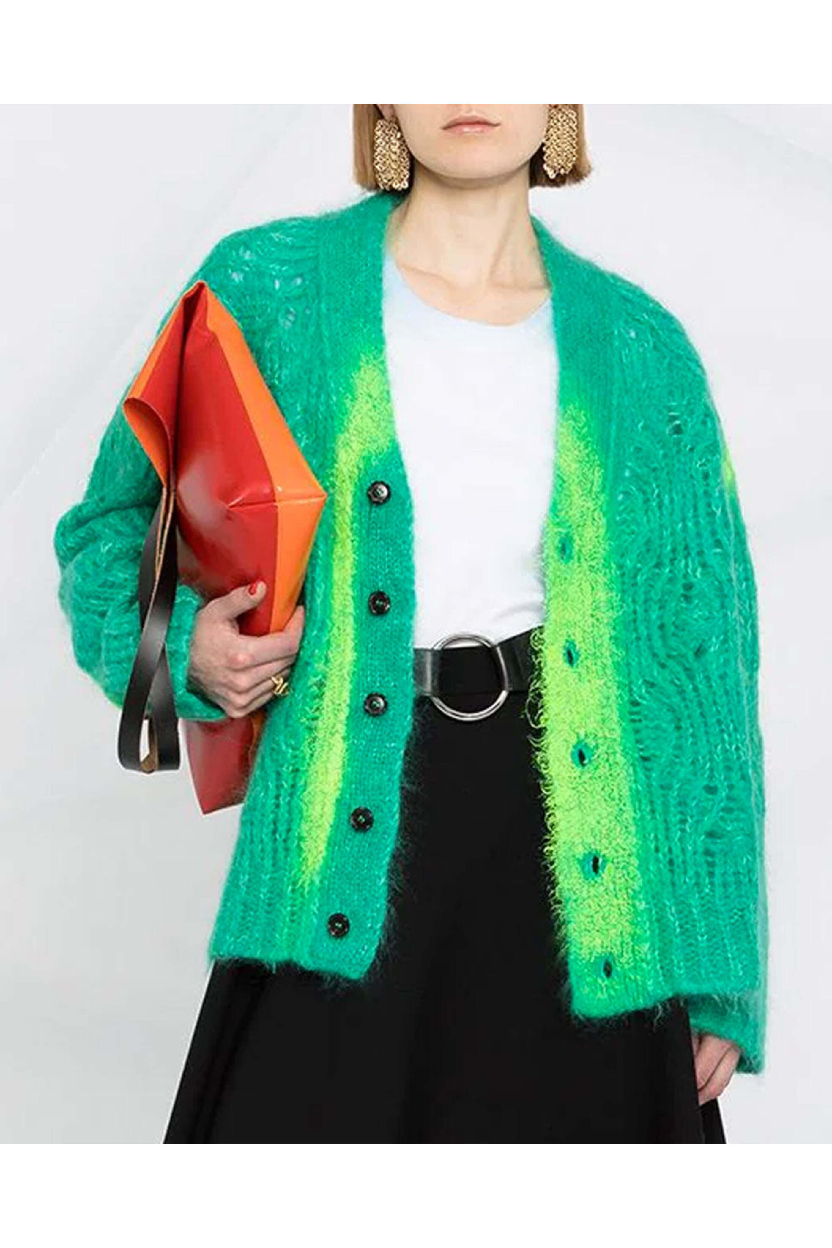 Marni - Green Gradient Effect Wool Cardigan | Mitchell Stores
