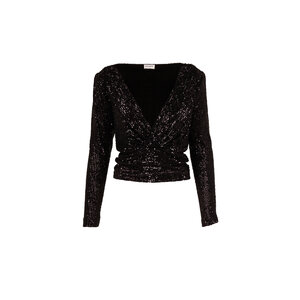 Saint Laurent - Black Sequin Long Sleeve V-Neck Top