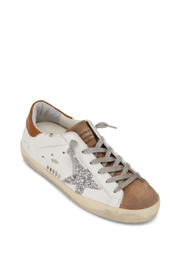 Golden Goose - Super-Star White Leather & Glitter Star Sneaker