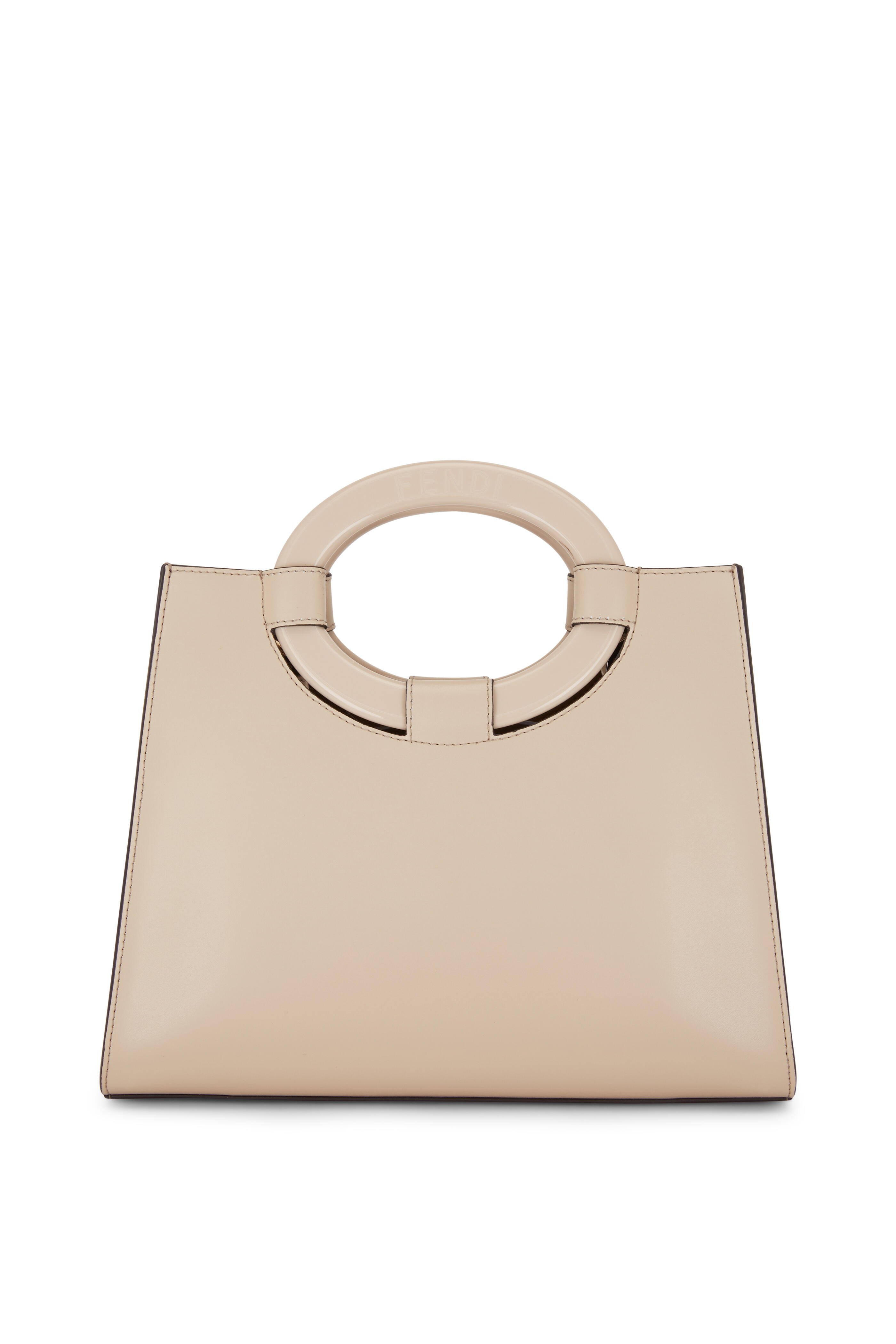 FENDI: bag in leather and embossed fabric with coated FF monogram - Tobacco