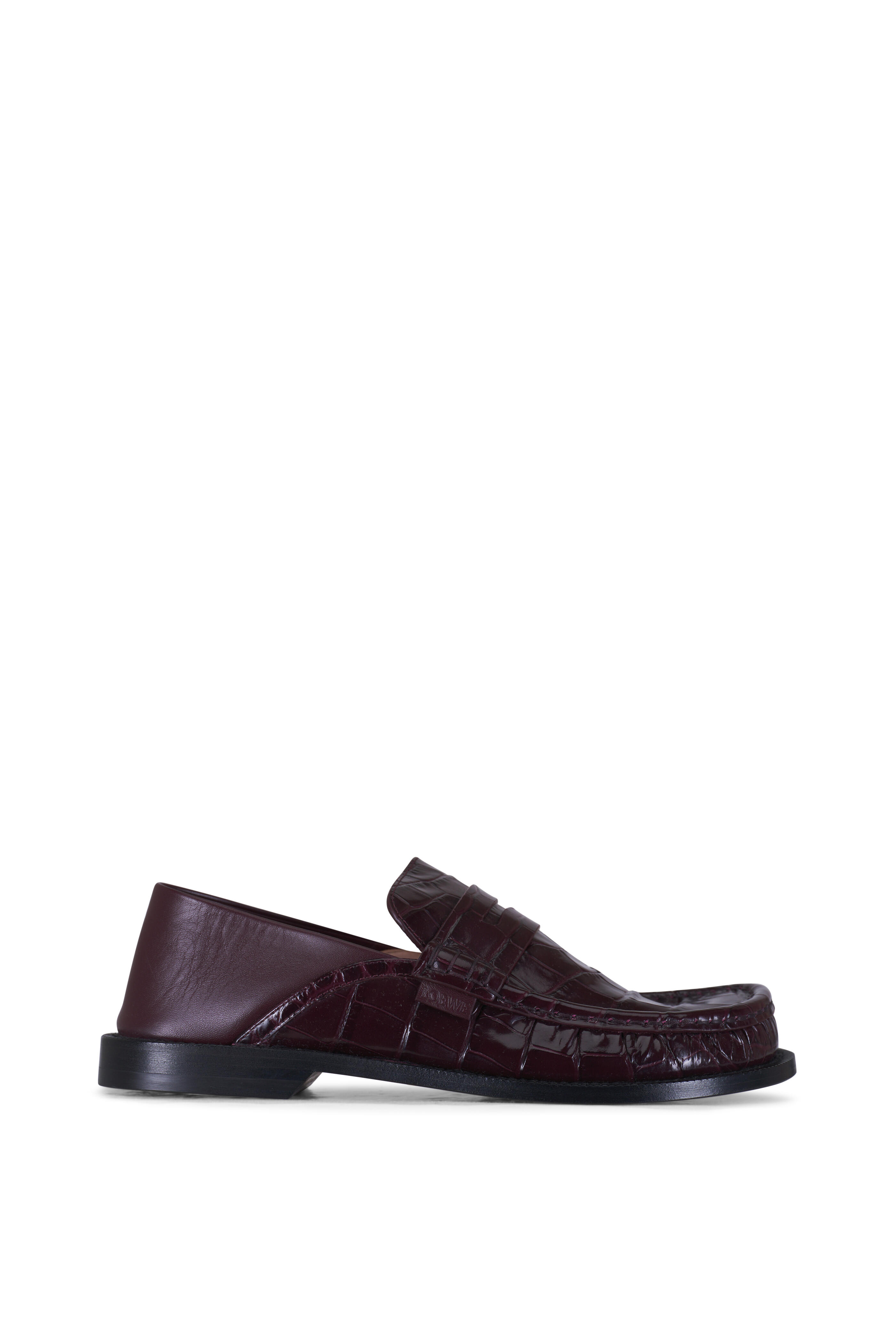 【関税&送料込】Loewe Burgundy Leather Campo Loafers Loewe - Campo Burgundy Embossed Leather Penny Loafer