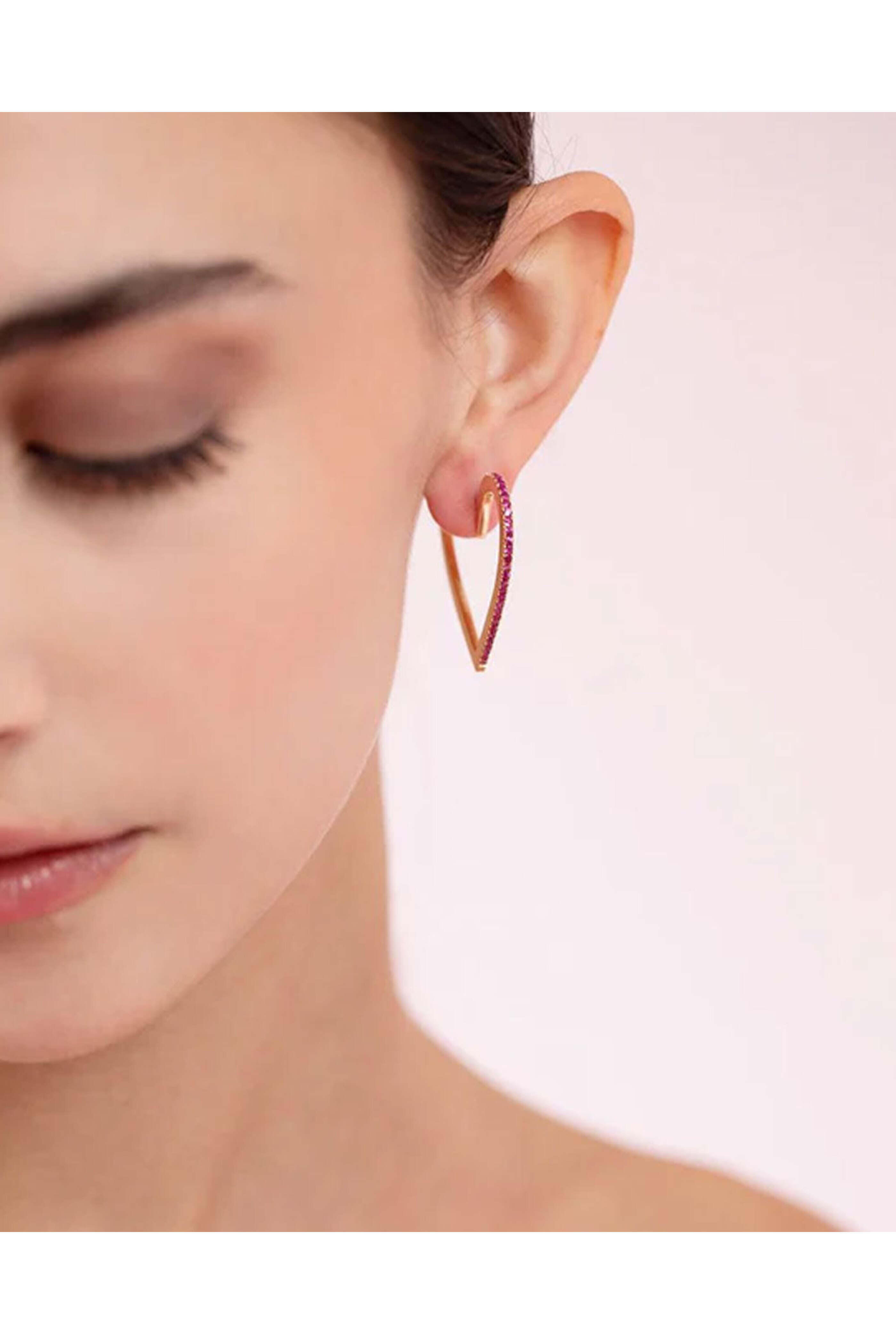 Cadar - Large Ruby Heart Hoop Earrings