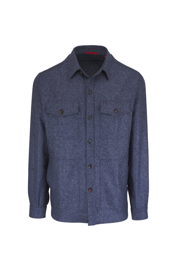 Isaia Blue Cashmere Overshirt - view 1