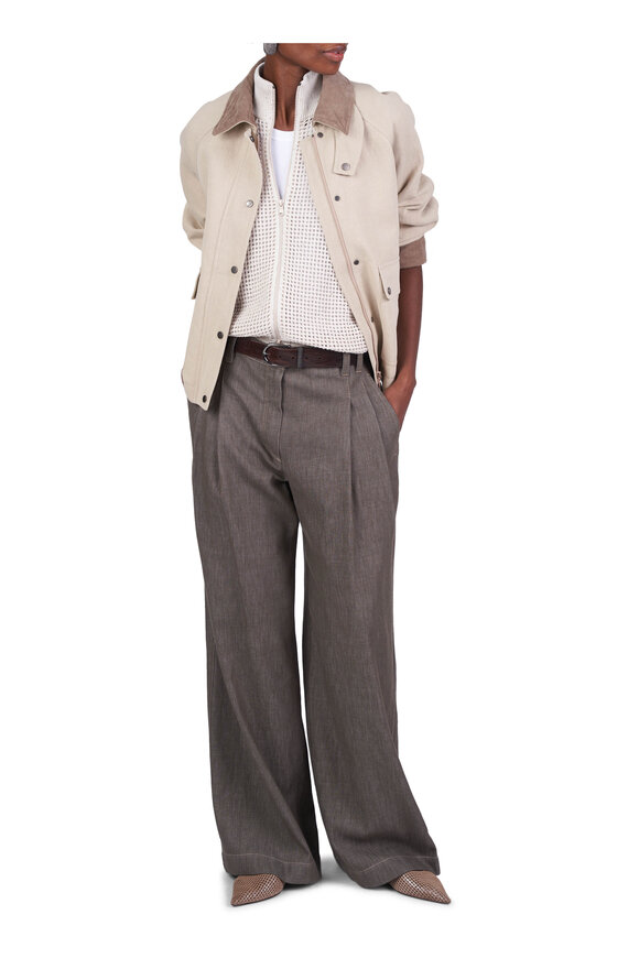 Brunello Cucinelli Olive Denim-Effect Cotton Twill Wide Smart Pant - view 2