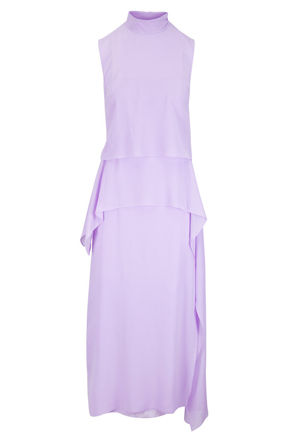 Akris Lavender Silk Georgette Draped Midi Dress - view 1