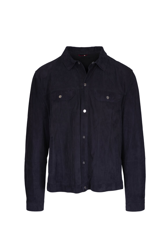 Brunello Cucinelli Navy Blue Suede Trucker Jacket - view 1