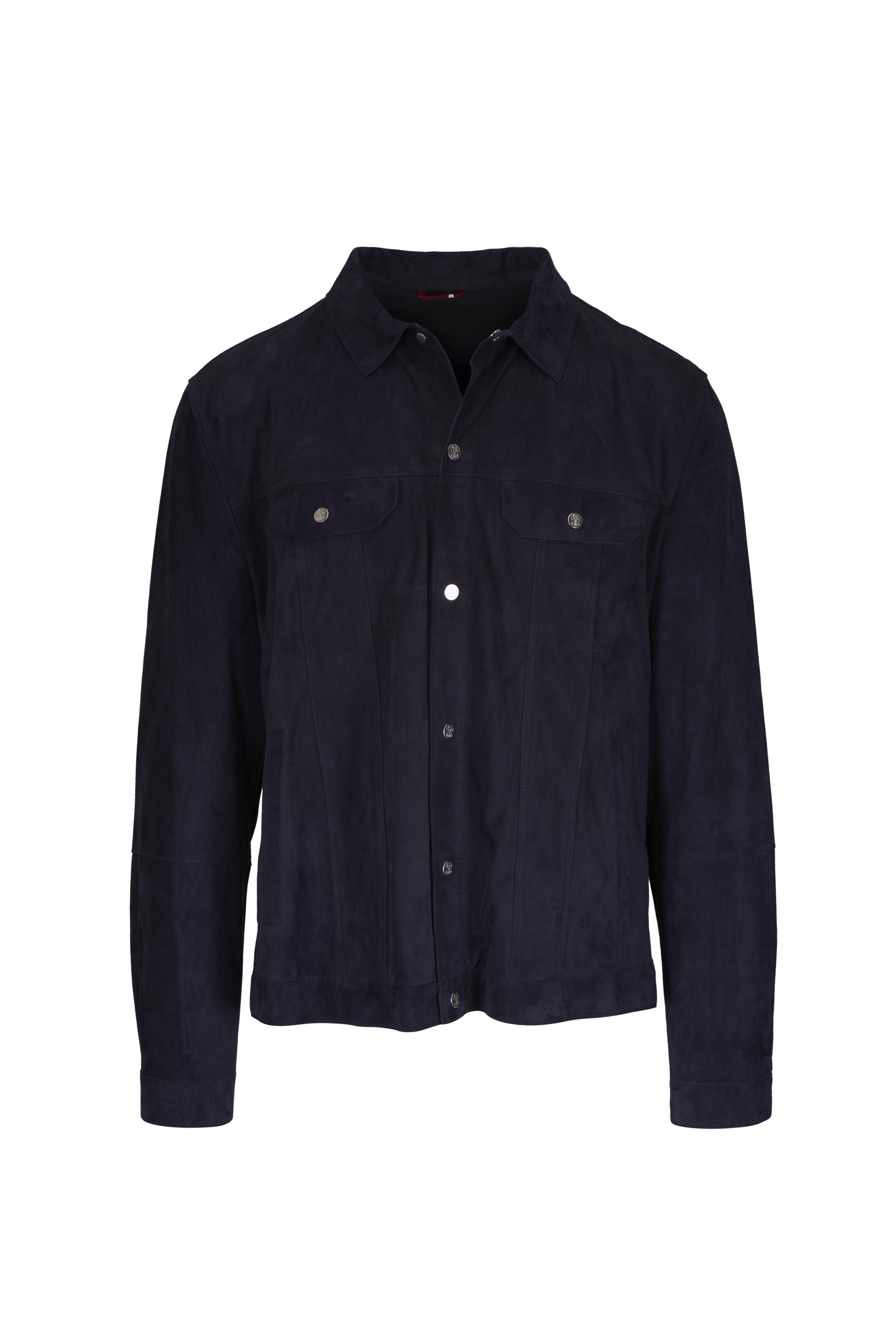 Brunello Cucinelli - Navy Blue Suede Trucker Jacket - view 1
