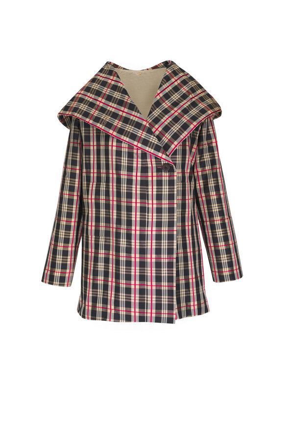 Peter Cohen Clove Madras Plaid Silk Coat 