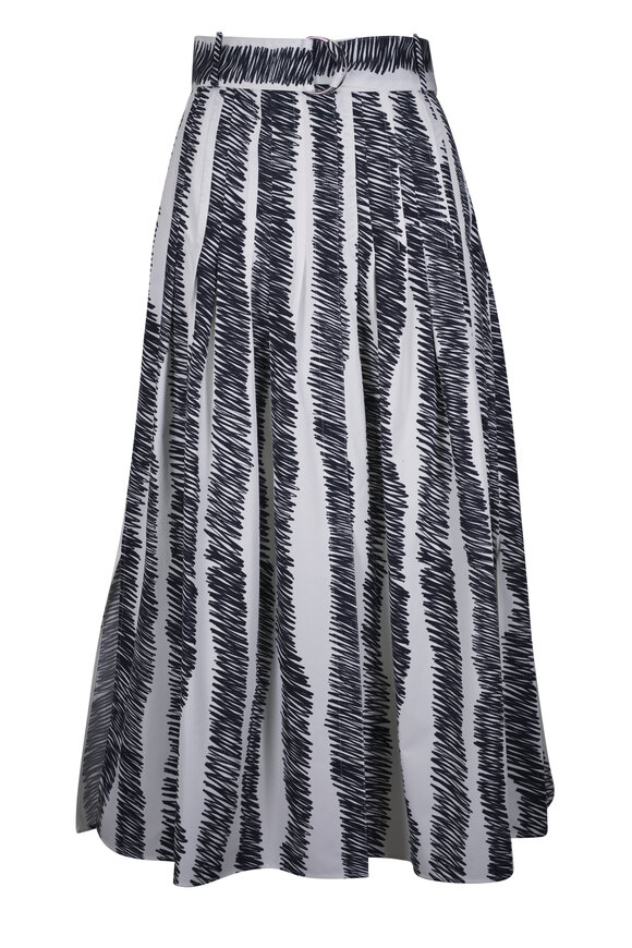 Akris Punto Cream & Black Scribble Wave Print Midi Skirt