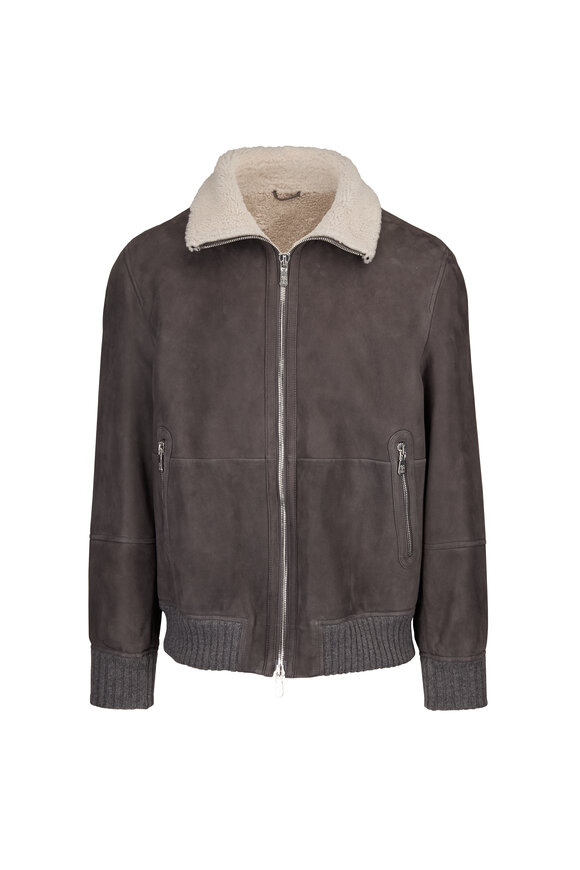 Brunello Cucinelli Shearling Gray Bomber Jacket - view 1
