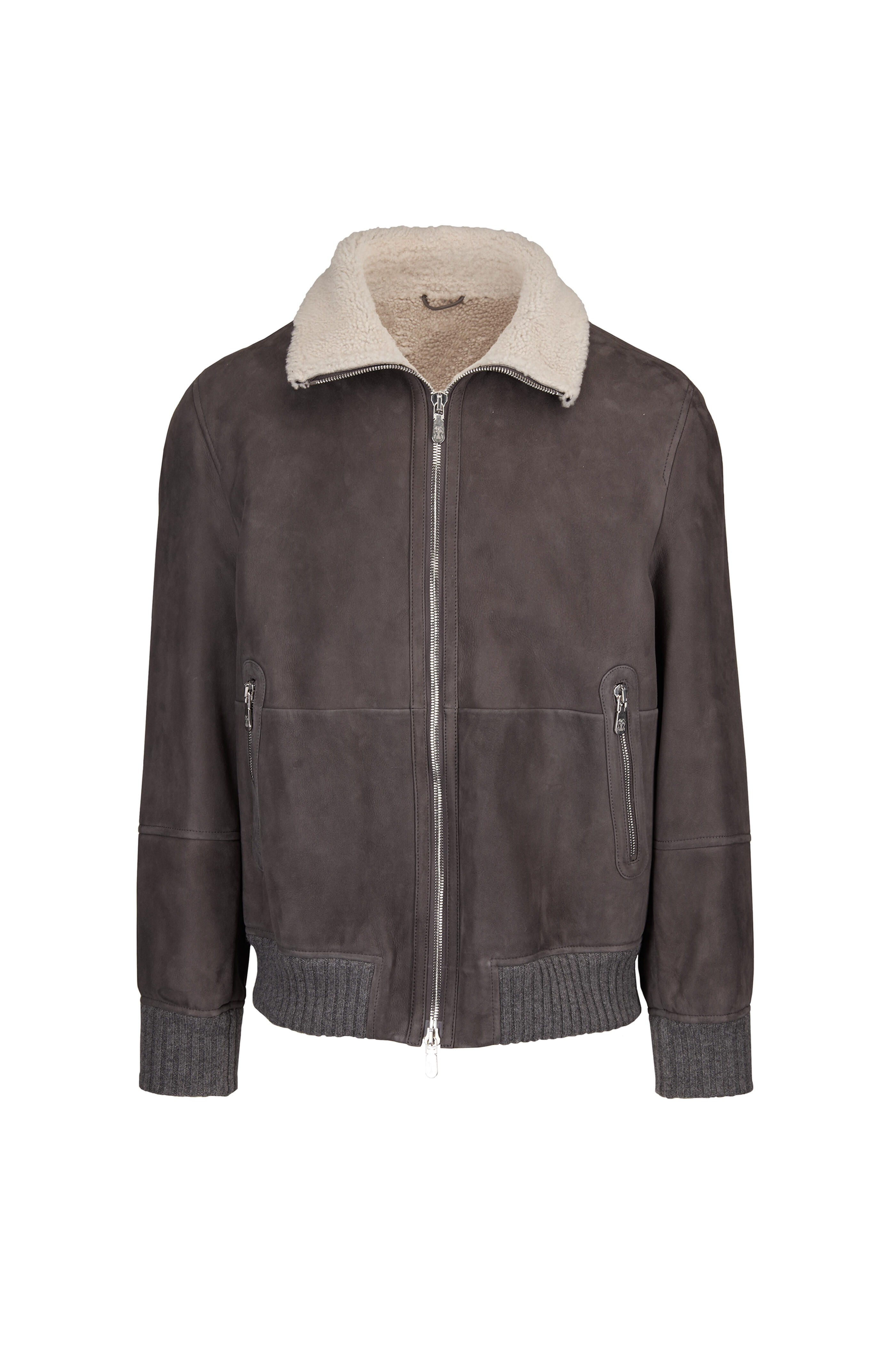 Brunello Cucinelli - Shearling Gray Bomber Jacket - view 1