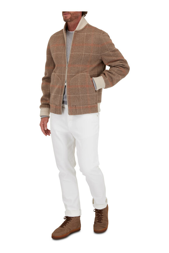 Brunello Cucinelli - Plaid & Tan Reversible Bomber Jacket 