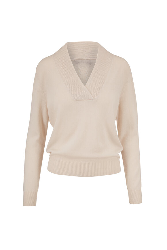 Nili Lotan - Beacon Ivory Cashmere V-Neck Sweater