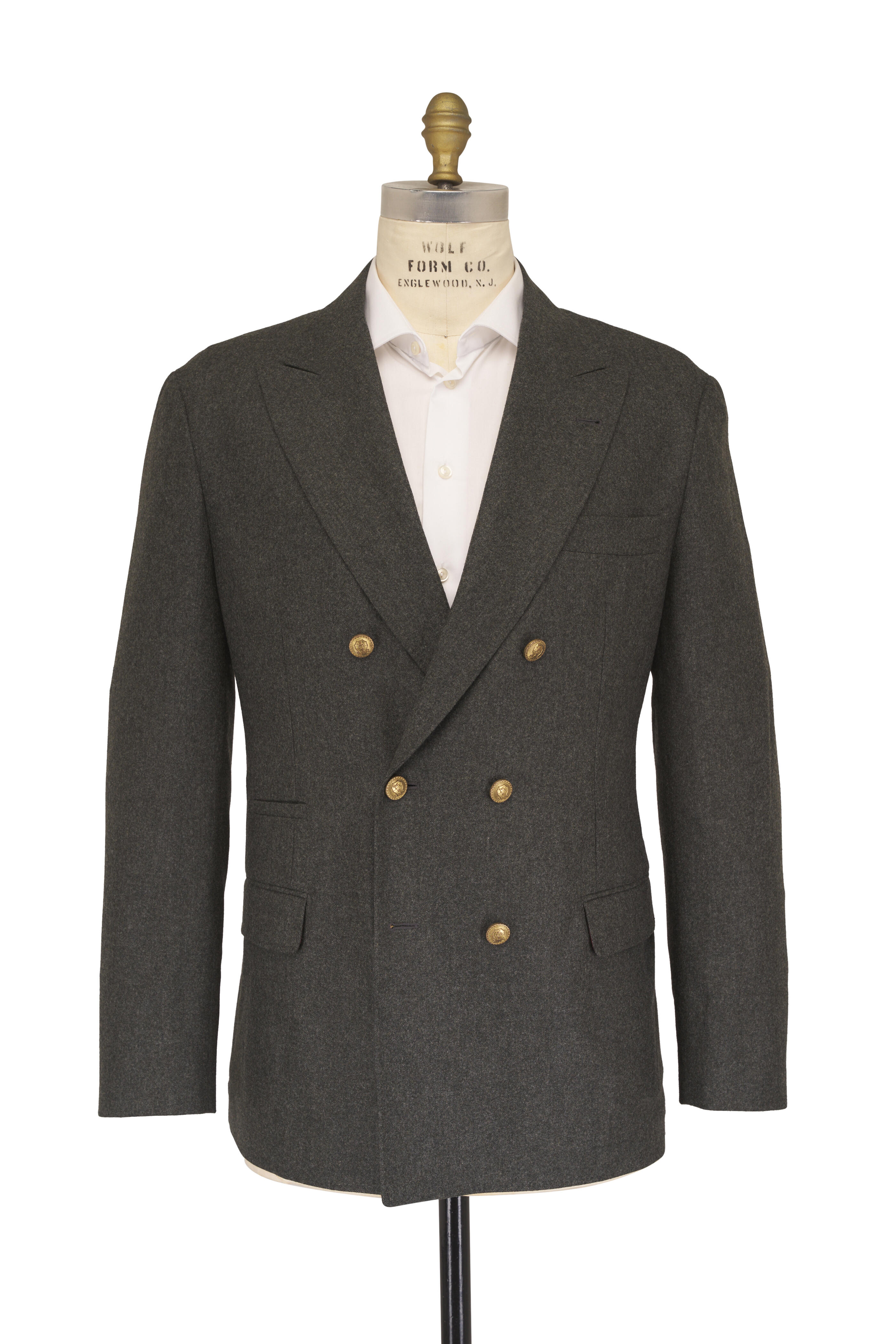 Brunello Cucinelli - Dark Green Wool Flannel Double Breasted Sportcoat - view 2