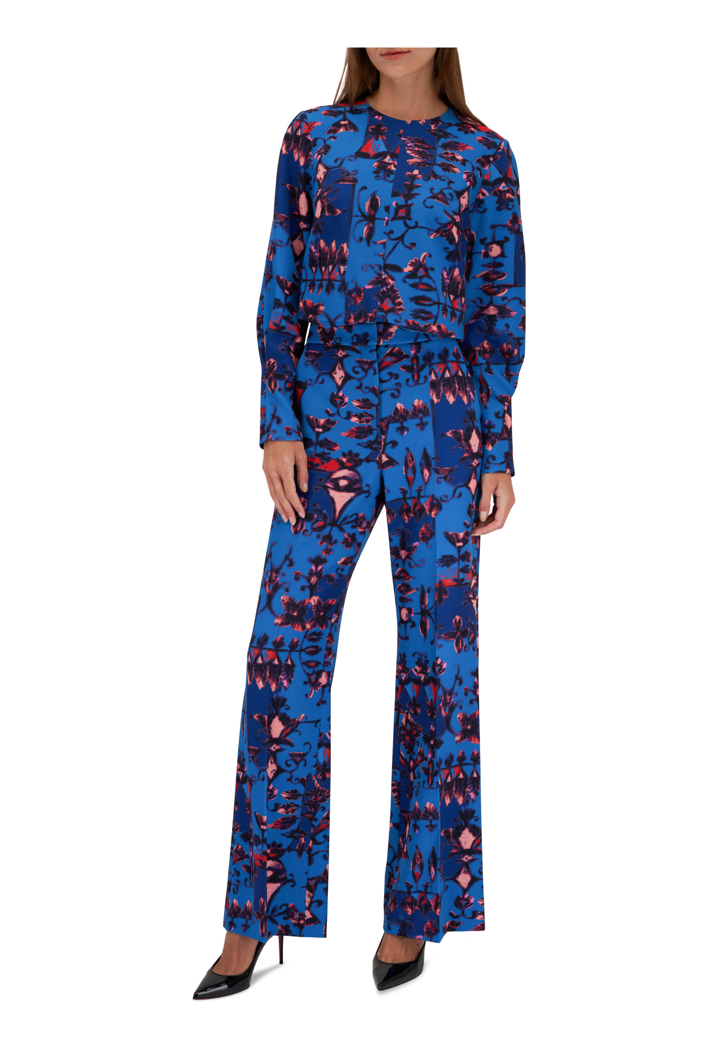 Lela Rose - Maggie Cerulean Vintage Floral Pant