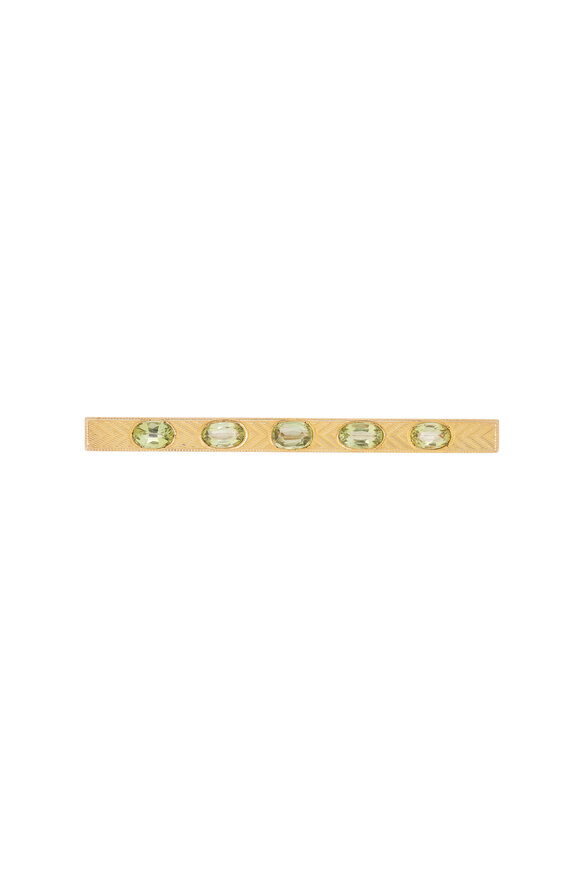 Renee Lewis 18k Yellow Gold Peridot Bar Brooch