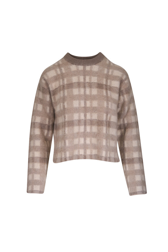 Lafayette 148 New York Taupe Plaid Brushed Cashmere Sweater - view 1
