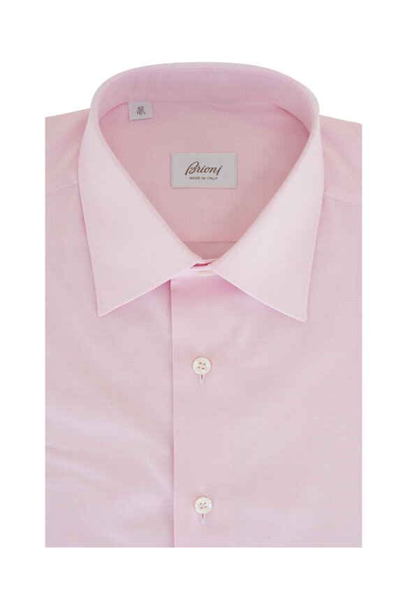 Brioni - Pink Micro Check Cotton Dress Shirt