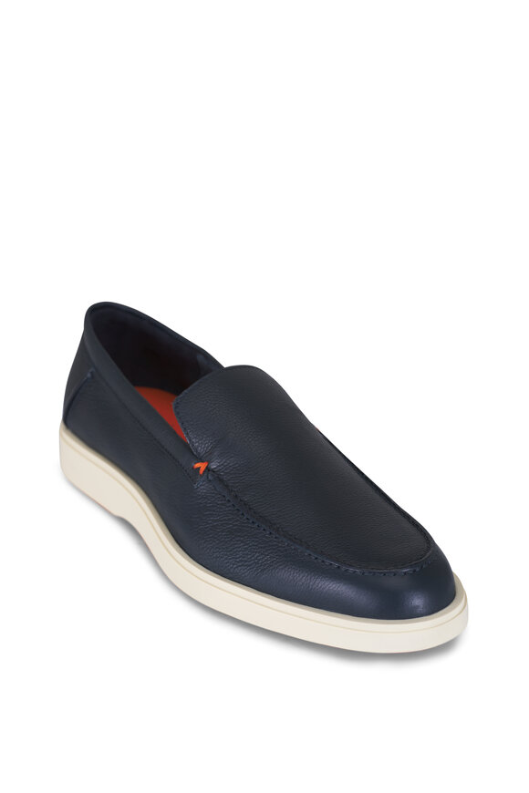 Santoni Botanist Navy Leather Loafer