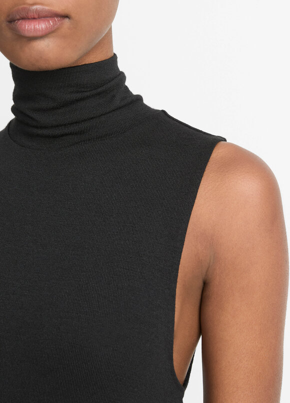 Vince - Black Side Slit Sleeveless Turtleneck Dress