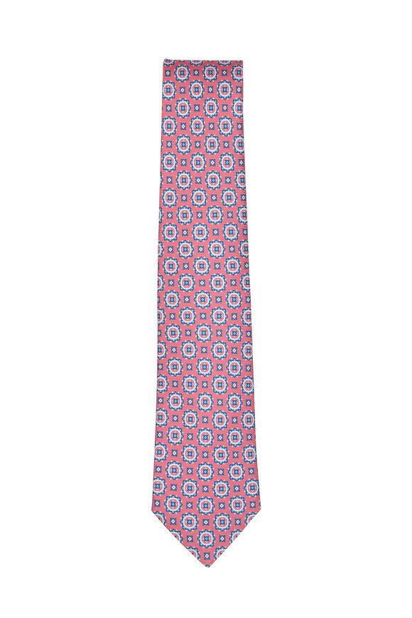 Kiton - Pink & Blue Medallion Silk Necktie 