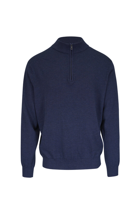 Peter Millar Canton Navy Blue Stripe Quarter-Zip Pullover - view 1