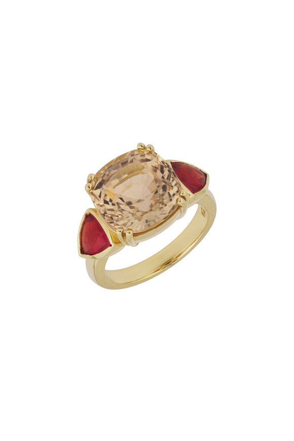Lauren K Yellow Tourmaline & Fire Opal Three Stone Ring - view 1